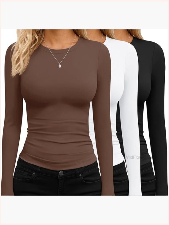Tops - Long Sleeve Crop Top Tee for Women Slim Fit Stretchy Y2K Going Out Tops